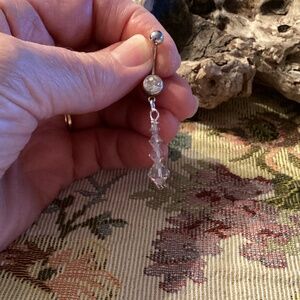 Silver Crystal Belly Button Ring w/ Swarovski Crystal Dangle